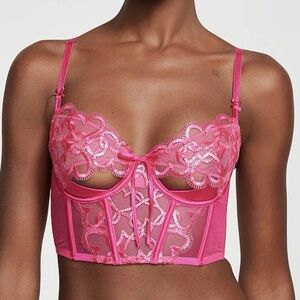 NWT Victoria's Secret Wicked Shimmer Heart Embroidery Open-Cup Corset Top